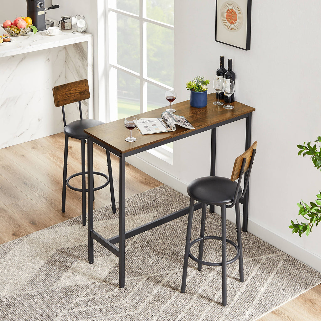 5 Piece Bar Table Set, Modern Counter Height Dining Set, Home Dining Table and Chairs Set for 4, Kitchen Breakfast Table Set with 4 Cushioned Stools, Bistro Pub Table Set, Rustic Brown