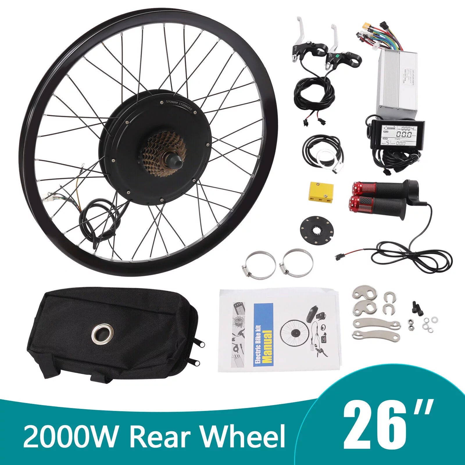 SHZICMY 72V 2000W 26'' Rear Wheel Electric Bicycle Conversion Kit E Bike Hub Motor with LCD