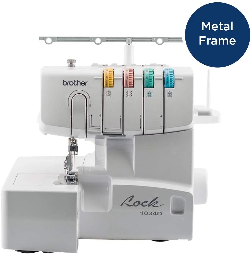 Brother 1034D Serger, Heavy-Duty Metal Frame Overlock Machine, 1,300 Stitches Per Minute, Removeable Trim Trap, 3 Included Accessory Feet