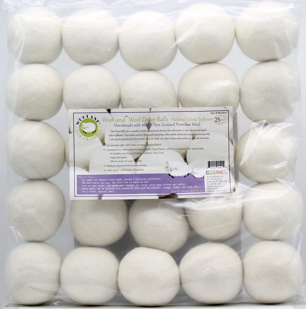 EcoJeannie Wooland  Wholesale Bulk Laundry XL Premium Wool Dryer Balls - 100% New Zealand Organic Wool Natural Fabric Softener For Sensitive Skin, Babies (75 Count)