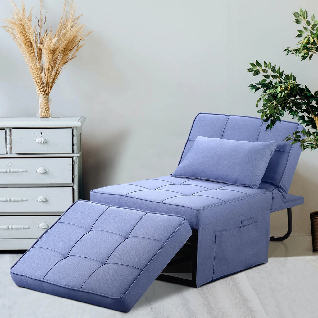 Ainfox Ottoman Chair Lounger Bed .4 in 1 Breathable Linen Convertible Single Sofa Couch, 73.23''L x 33.86''W(Dark Blue)