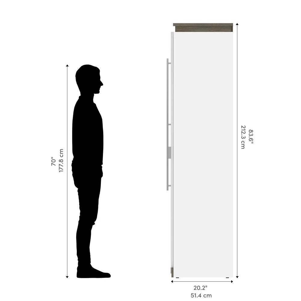 Bestar Orion 79" Full Murphy Bed with Narrow Bookcase in White