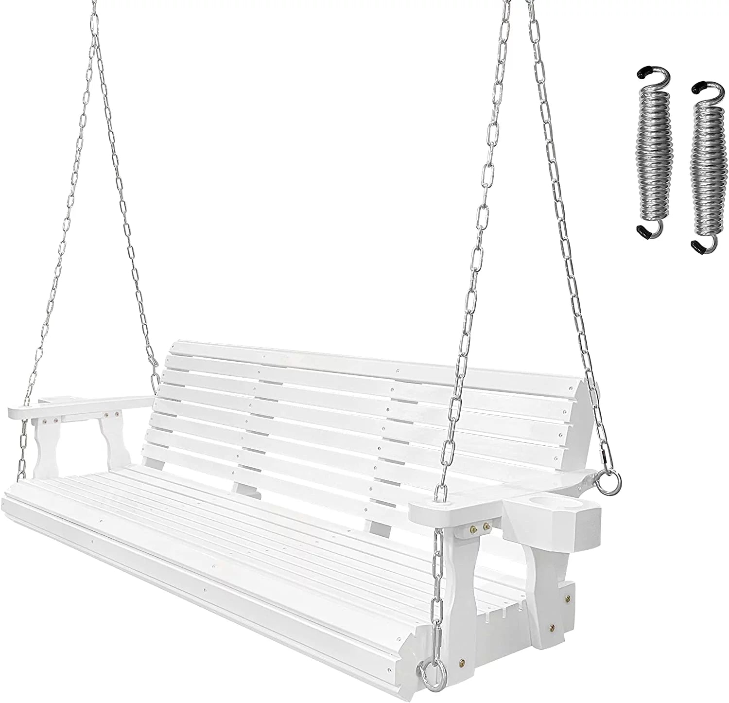 Wooden Porch Swing 3 Seater, 800 lbs Bench Swing for Outdoor Patio Garden Yard, 5 feet White