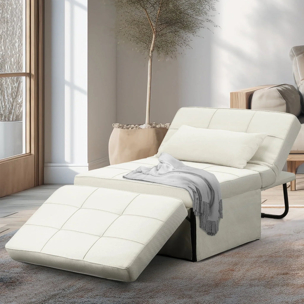 Ainfox Ottoman Chair Lounger Bed .4 in 1 Breathable Linen Convertible Single Sofa Couch, 73.23''L x 33.86''W(Dark Grey)(Beige)