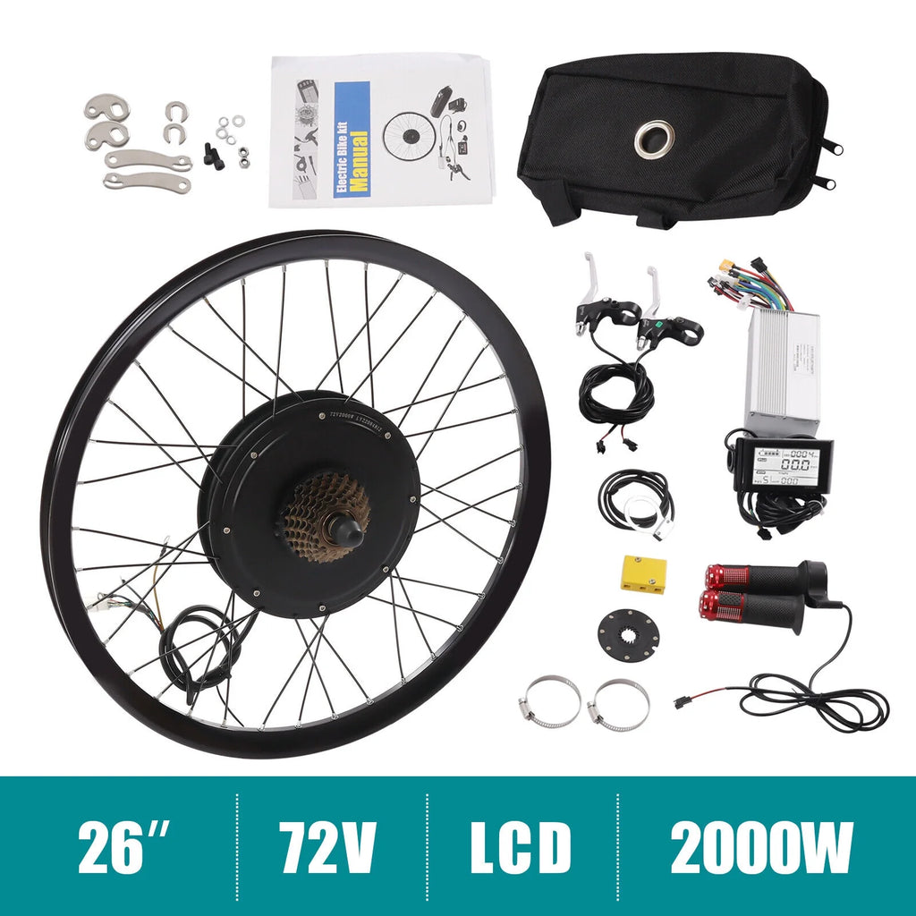 SHZICMY 72V 2000W 26'' Rear Wheel Electric Bicycle Conversion Kit E Bike Hub Motor with LCD